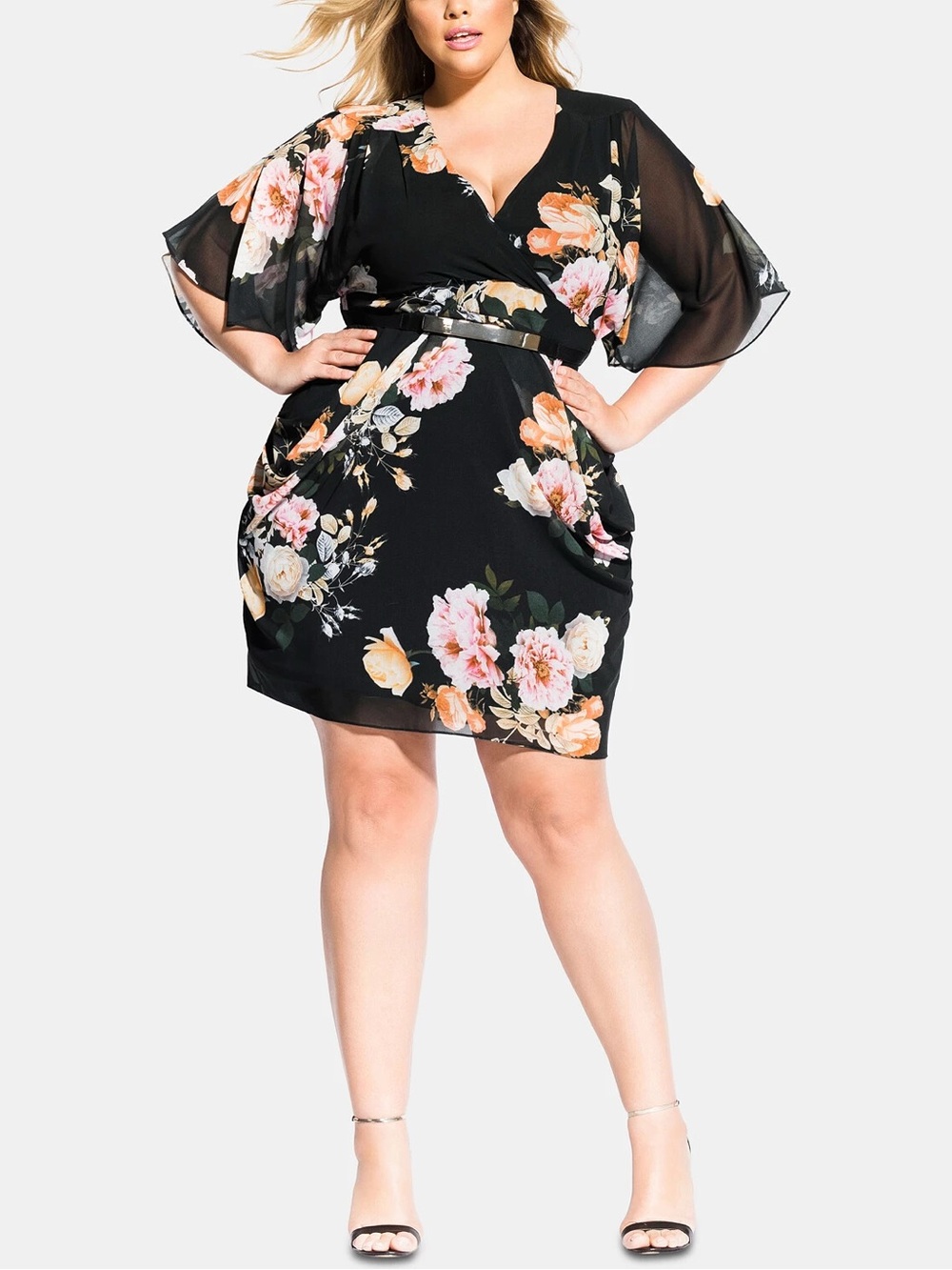 Floral Black Plus-Size Chiffon Dress by city chic size 16